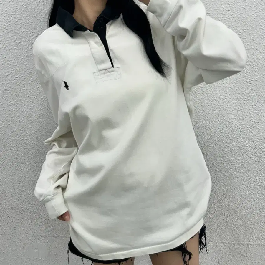 폴로 랄프로렌 블랙카라 화이트 럭비티 XL