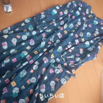 샹브르 드 샹 올 패턴 롱 원피스 네이비