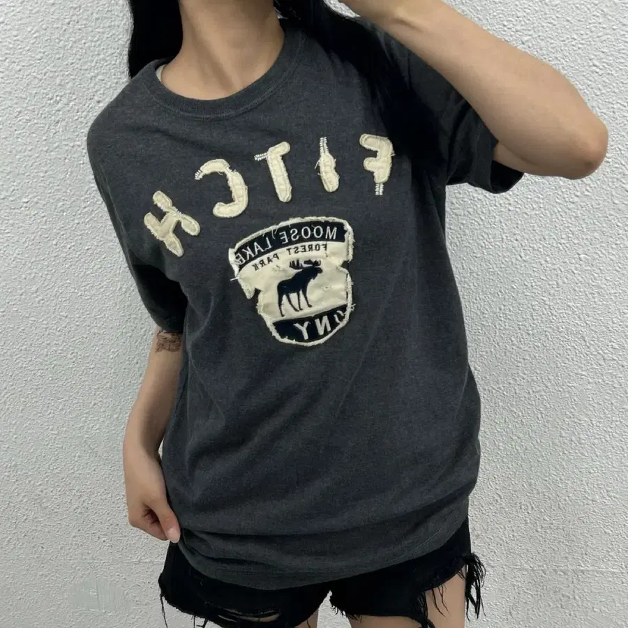 아베크롬비 센터로고 그레이 반팔 XL