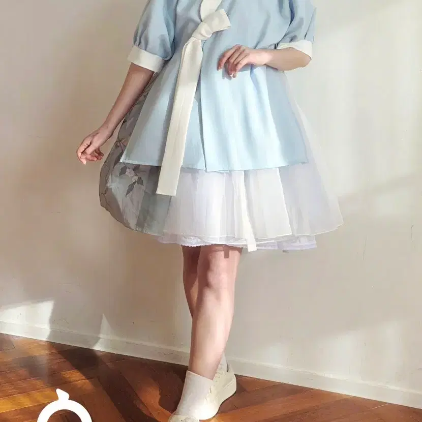 온달한복 구름시리즈 퍼프소매 옆트임 장저고리(하늘색)