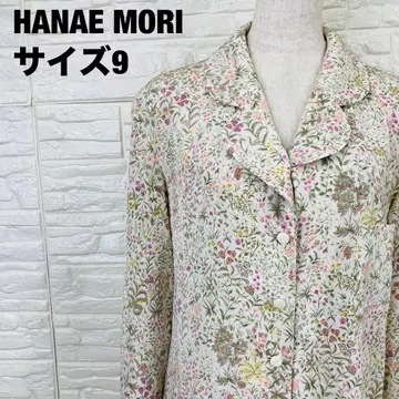 HANAE MORI 화이트 꽃무늬 긴팔 셔츠 사이즈 9 깔끔함 [ 2597 ]