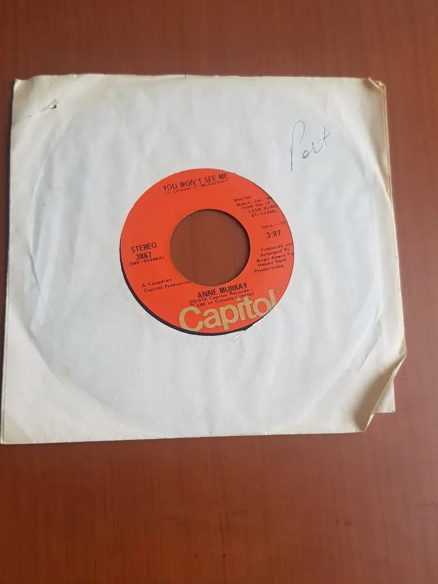 앤 머레이 Ann Murray You Won't See Me / He Thinks I Still Care. Capitol. 1972년 7인치싱글 바이닐vinyl 도넛판 45rpm