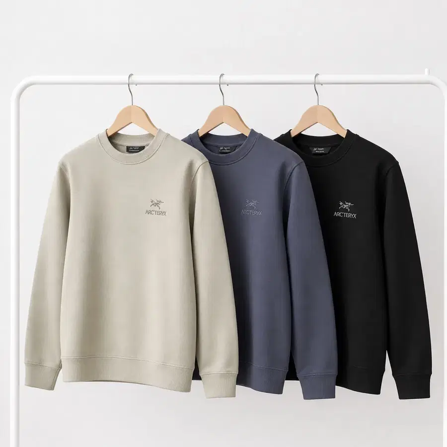 아크테릭스 엠블럼 플리스 크루 맨투맨 카키그레이/네이비/블랙 미개봉 새상품