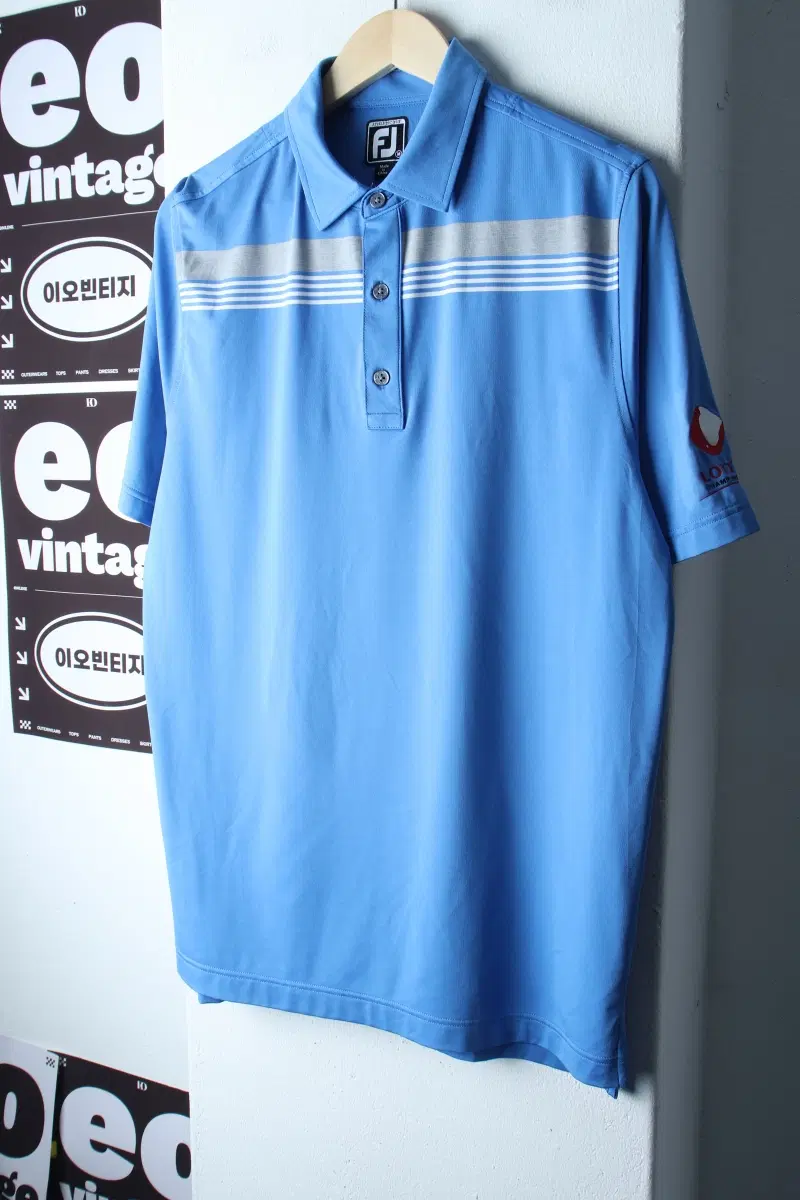 (M-XL) 풋조이 반팔 카라 티셔츠 골프 기능성 연블루-H37826