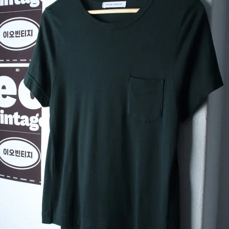 W(M-L) 데님오브벌츄 반팔 티셔츠 포켓 그린 무지 놈코어-H37838