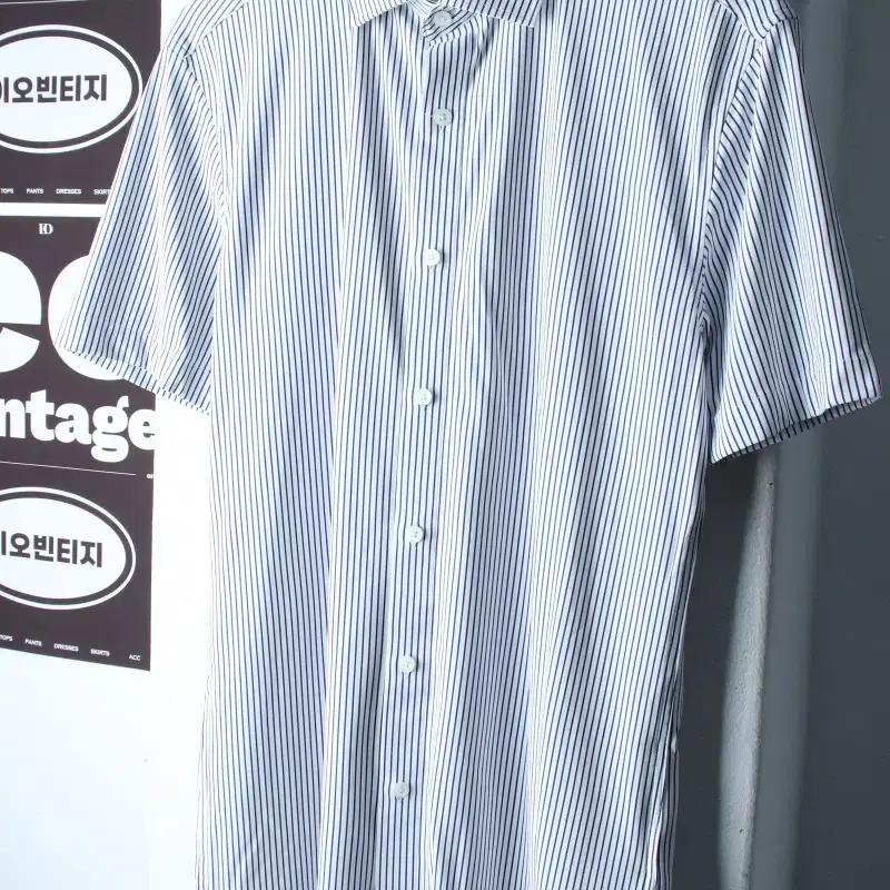 (XL) 앤드지 반팔 카라 티셔츠 셔츠 남방 스트라이프 슬림핏-H37852
