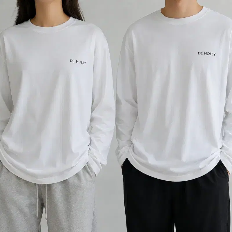 드 홀리 남녀공용 오버핏 긴팔티 화이트 가을 데일리 커플 티셔츠