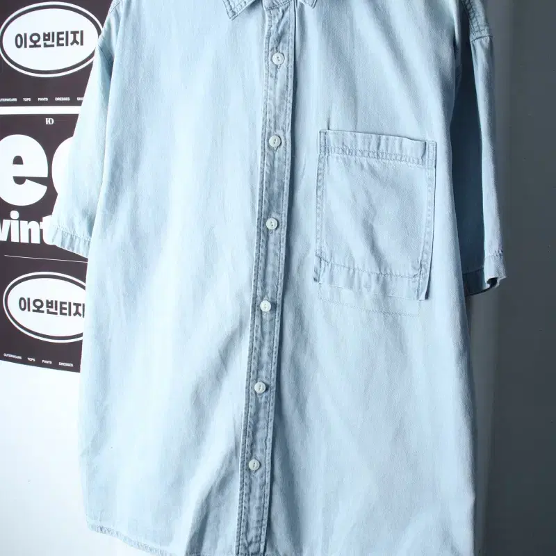 (XL) 마인드브릿지 반팔 카라 티셔츠 셔츠 남방 데님 청-H37853