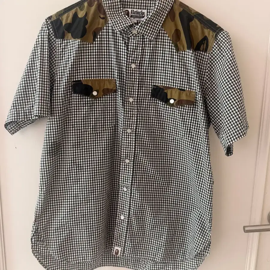 베이프(BAPE)깅엄 카모플라쥬 체크 반팔 셔츠