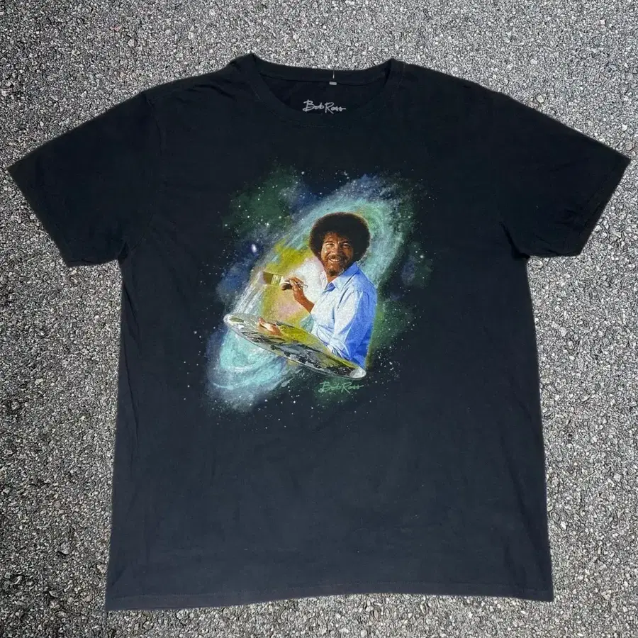 밥 로스 Bob Ross 우주 그래픽 블랙 티셔츠 L