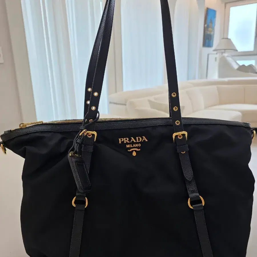(정품) PRADA 프라다 포코노 나일론 블랙 골드 금장 1BG253 숄더,토트백 2WAY