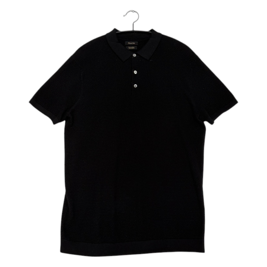 마시모두띠 Massimo Dutti 블랙 와플 니트 카라티 L