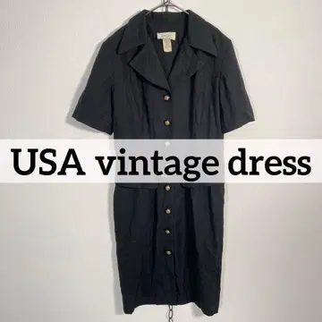 USA 제조 70s 빈티지 enge 레트로 원피스 금 체인 반팔 블랙