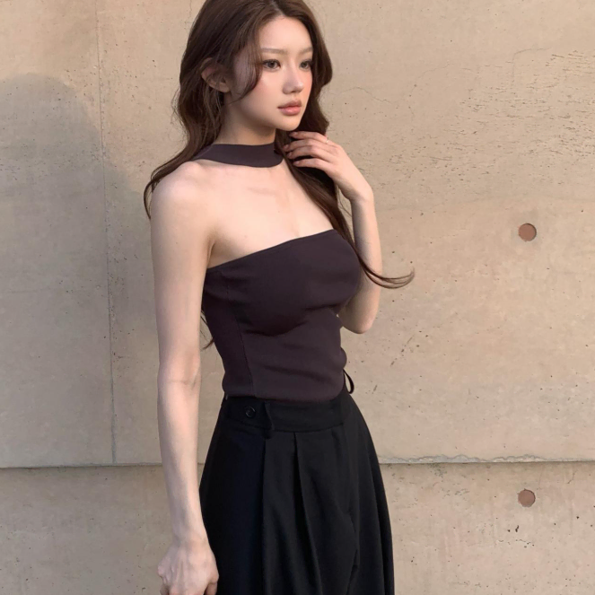 플립 로하 써머 니트 탑 홀터넥 튜브탑