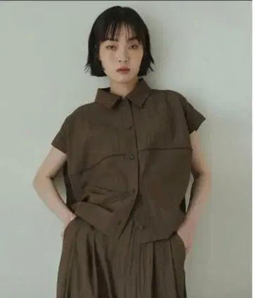 [ 당일 발송 ] hellam 린넨 라이크 코쿤 셔츠 브라운