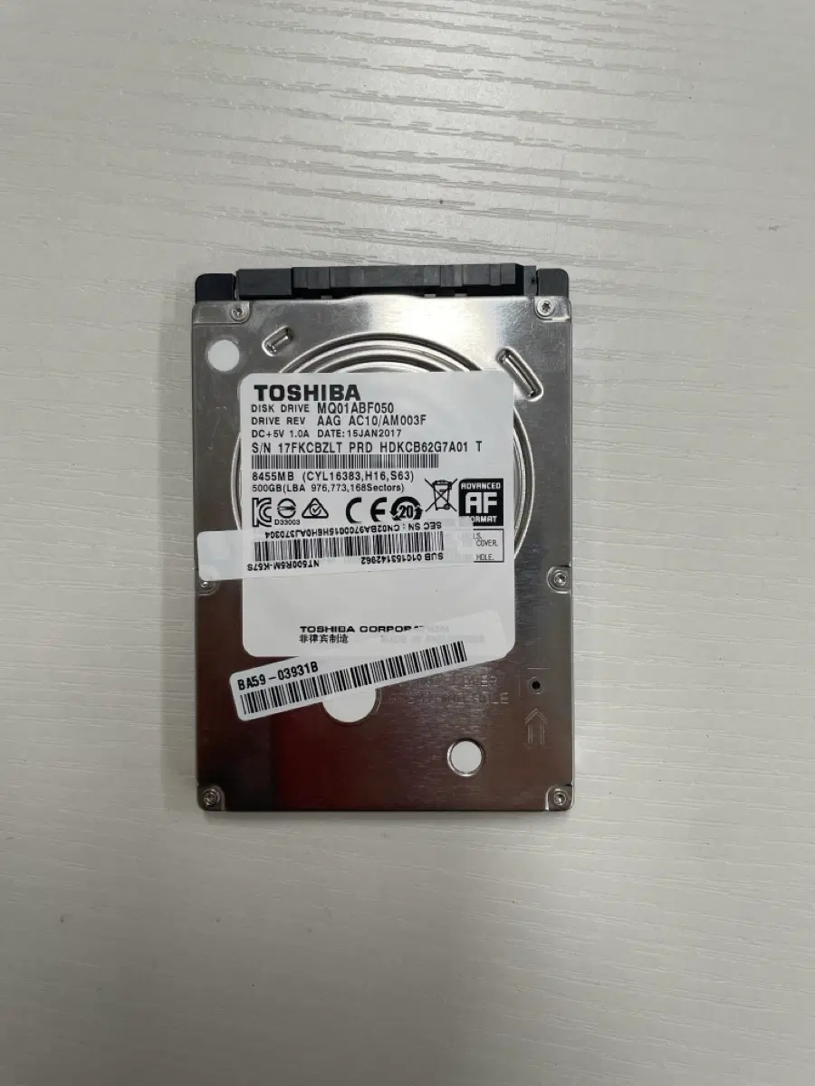 도시바 MQ01ABF050 500GB HDD 노트북 하드디스크