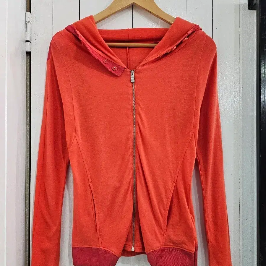 Leshop 르샵 여성 후드집업 XS 오렌지레드 면 모달 후드 슬림핏 스판 봄 가을 간절기 집업