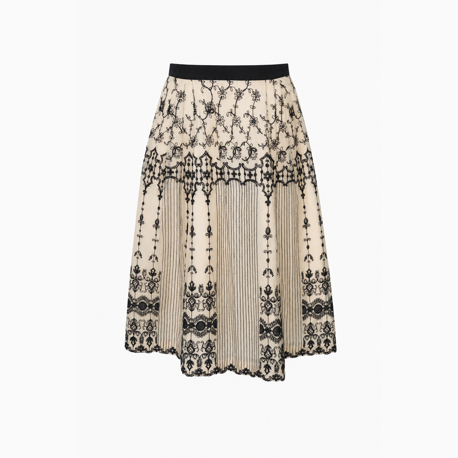 MAX MARA 막스마라 실크 100% 자수 포인트 플라워 스커트 - Women (4961)