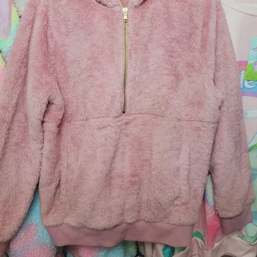 핑크색 퍼 후드집업M올드네이비
