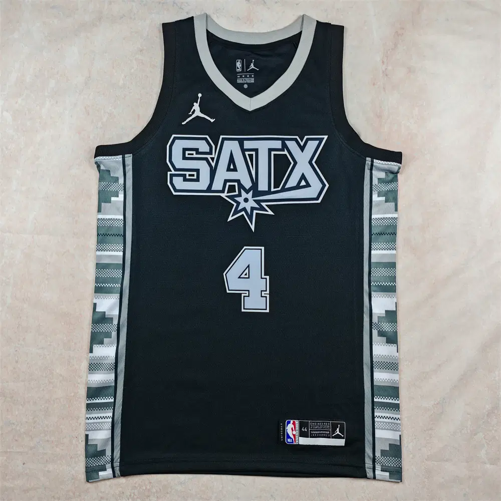 NBA 샌안토니오 스퍼스 폭스 4번 SATX 저지 남성용 농구 조끼 팬 유니폼 블랙