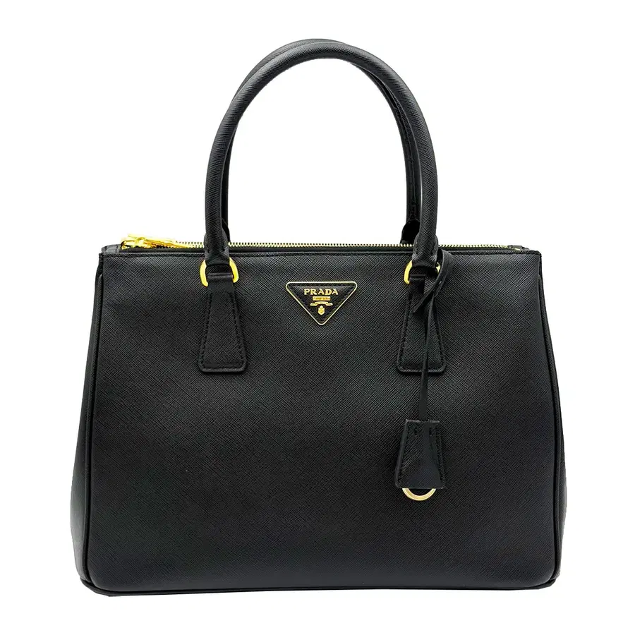 프라다 Prada 1BA274 블랙 사피아노 럭스 금장 트라이앵글 로고 갤러리아 라지 2WAY