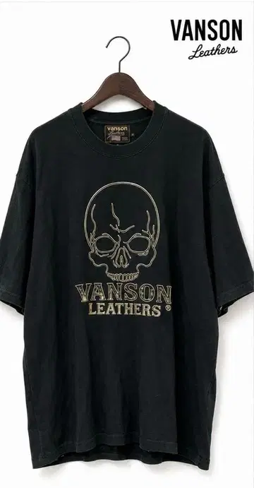 VANSON Leathers 반팔 T셔츠 스컬 자수 블랙
