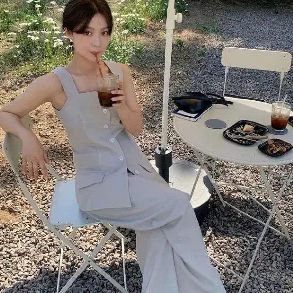 ged 게드 스퀘어 넥 블라우스+바지 세트 민트 m