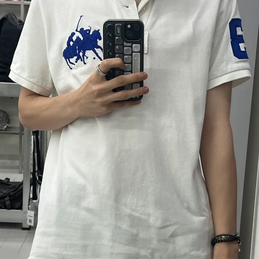 (L) 폴로 블루 더블포니 넘버 3 화이트 카라티