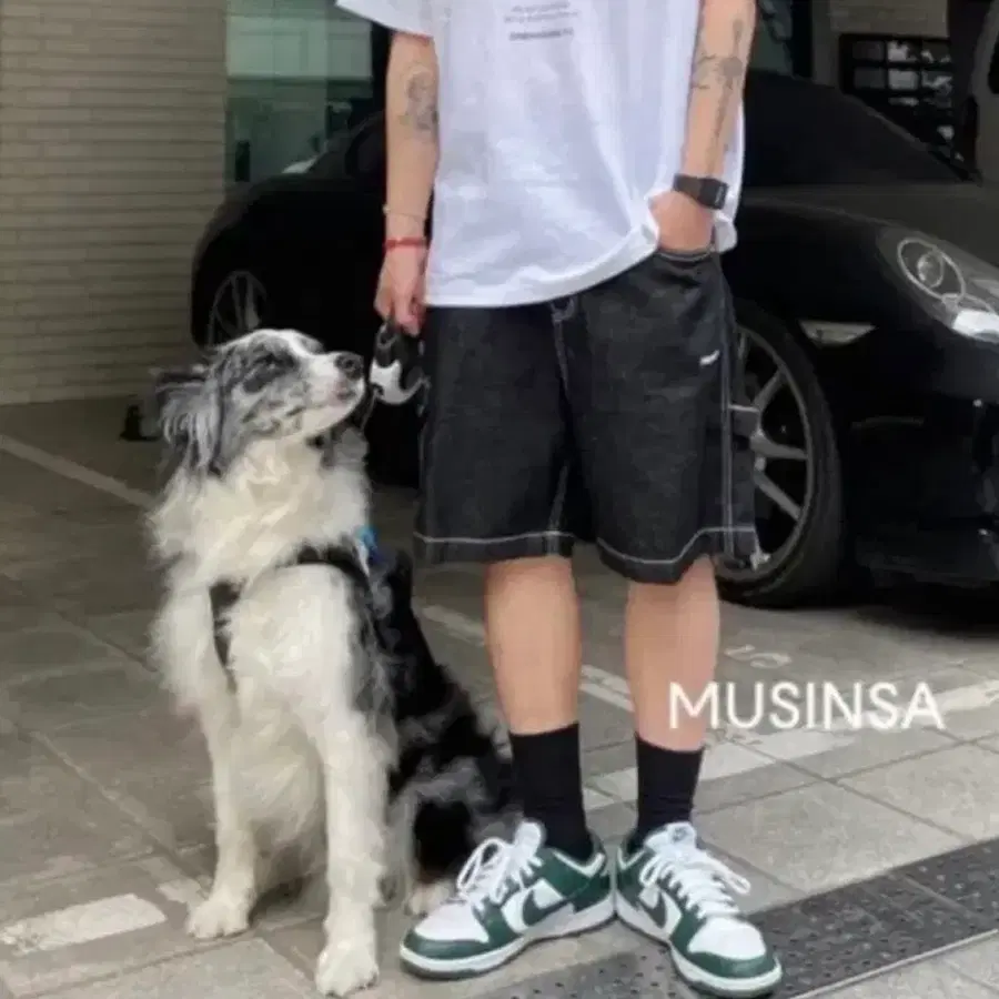새상품급 RDVZ 스티치 흑정 데님 카고 와이드버뮤다반바지 남여공용mL