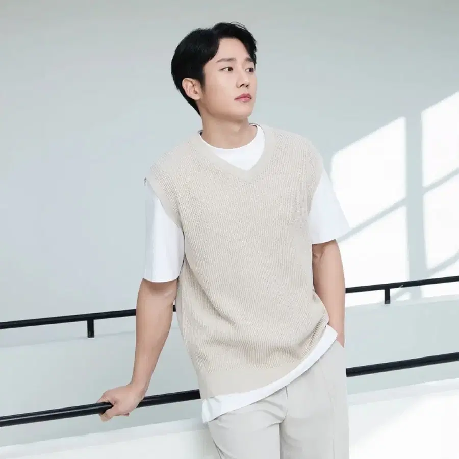 마인드브릿지 브이넥오버핏베스트 라이트그레이