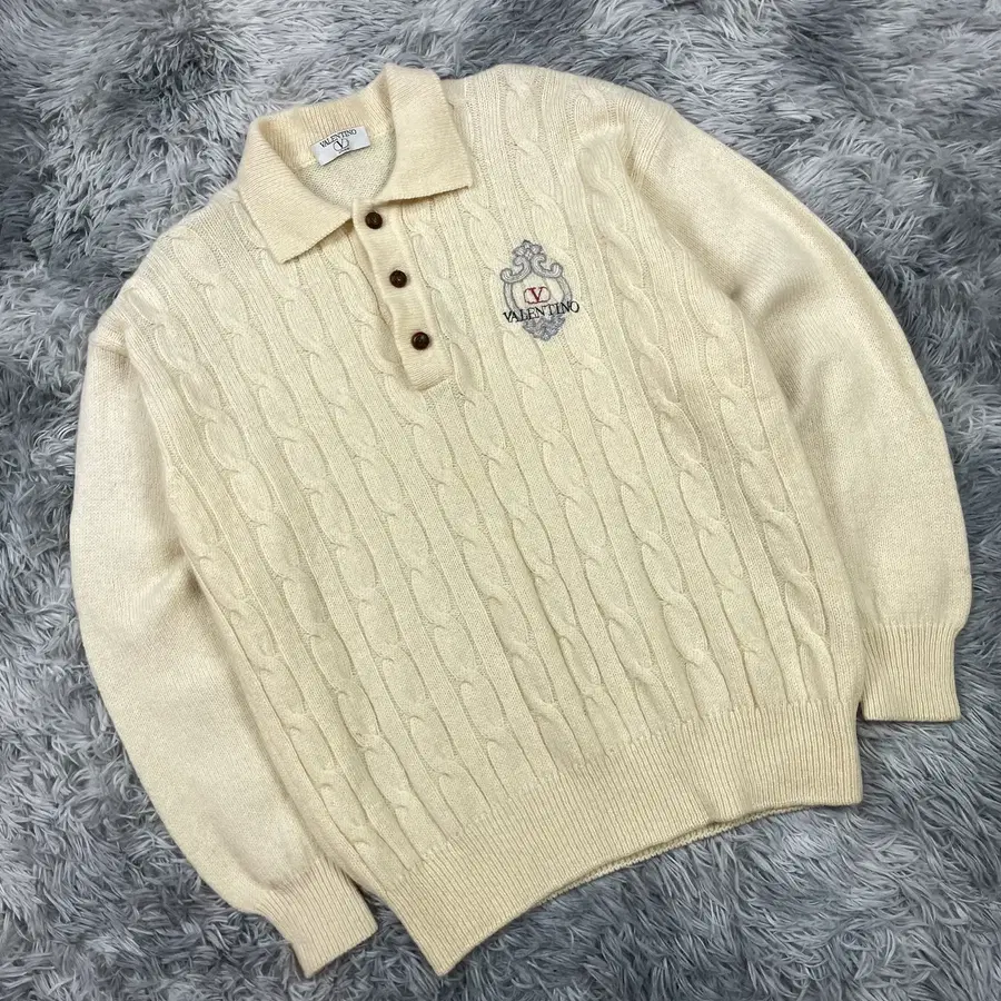 90s 발렌티노 아카이브 꽈배기 케이블 카라넥 니트 5695