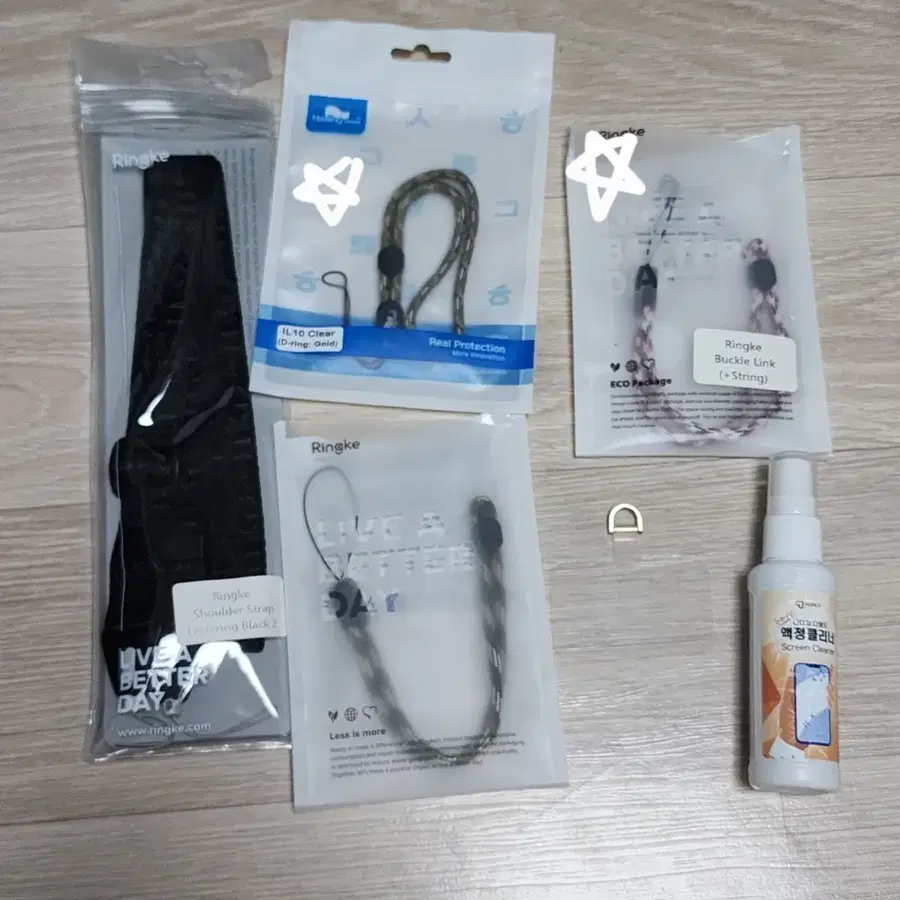 폰스트랩 핸드폰목걸이 4개 (새상품 혼합) + 액정클리너
