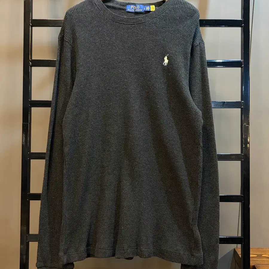 [L] 폴로 랄프로렌 POLO RALPH LAUREN 와플 크루넥 긴팔 티셔츠 차콜 3.9