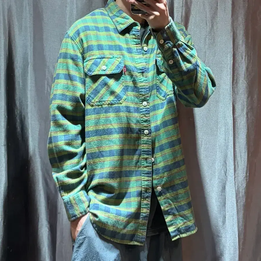 XL LEVIS 리바이스 투포켓 믹스 그린 체크 셔츠
