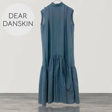 [DEAR DANSKIN] 개더 프렌치 원피스 리본 블루 그레이 L