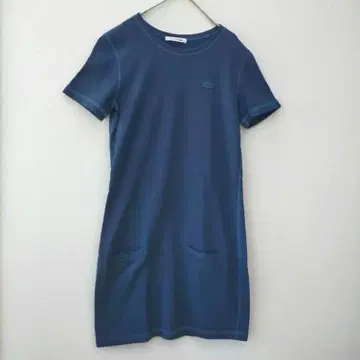 [새상품급] 라코스테 LACOSTE 반팔 원피스 36 블루 포켓 포함