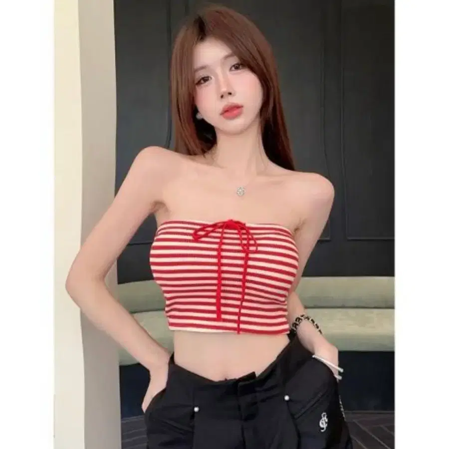 스트라이프 튜브탑 섹시 핫걸 댄스복 오프숄더 탱크탑