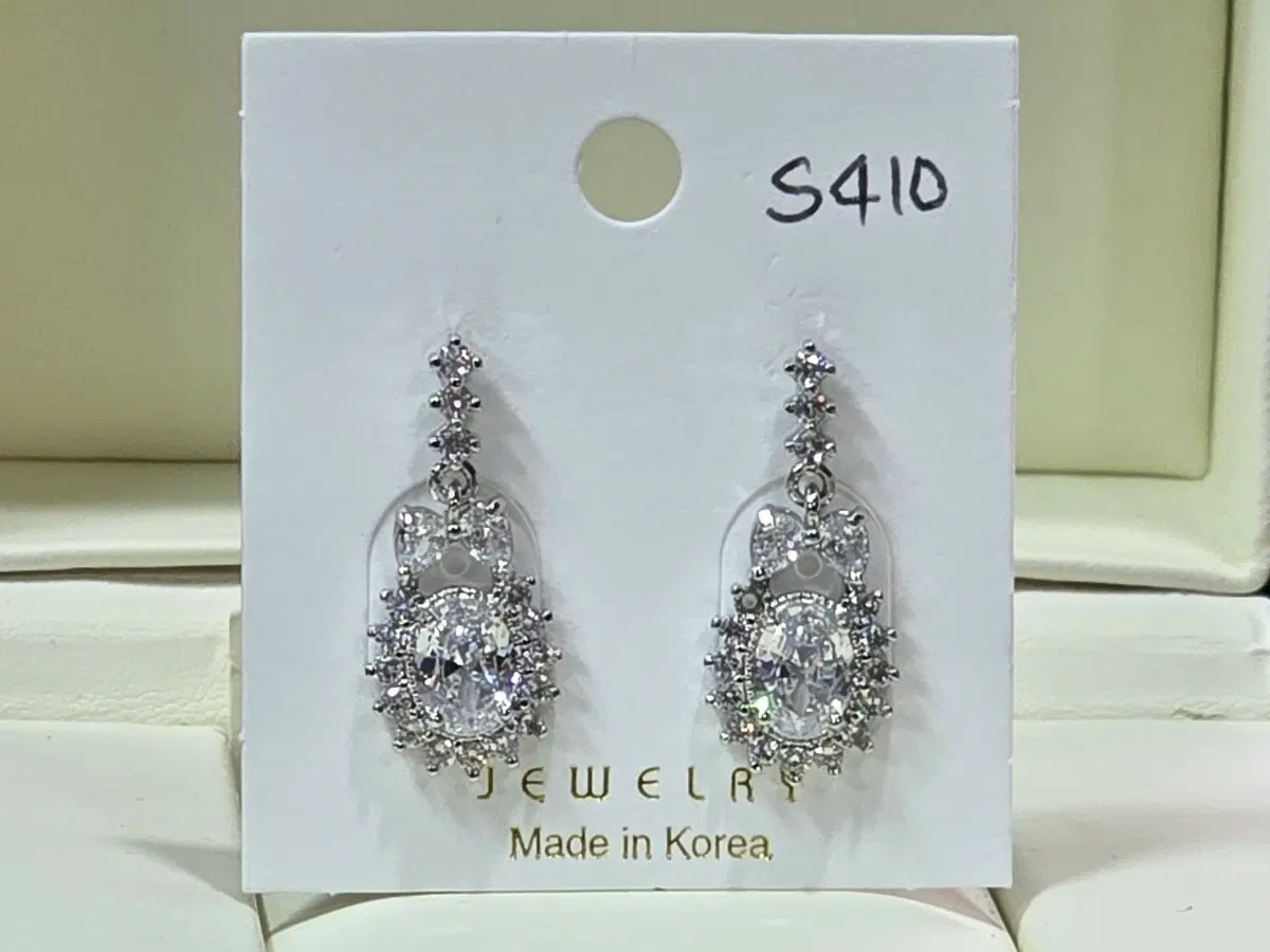 925은침 진주 리본 큐빅 드롭 귀걸이 S410