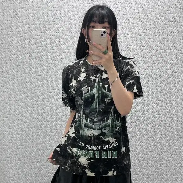 빈티지 스트릿 펑크 캐주얼 락펑크 타이다이 반팔티 M C14280