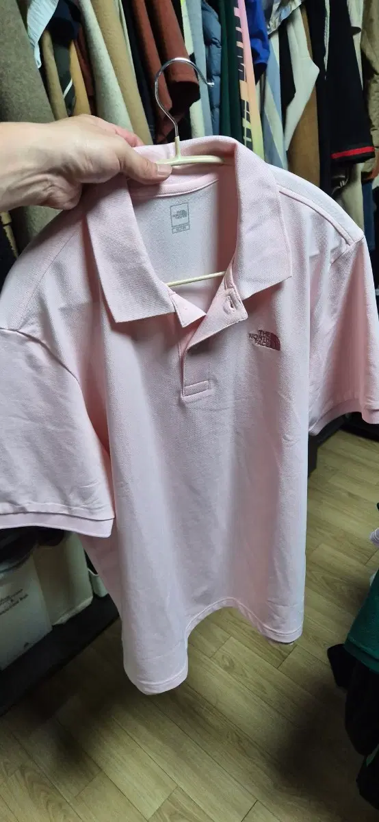 (무료배송) 남성노스페이스 핑크 반팔 카라티