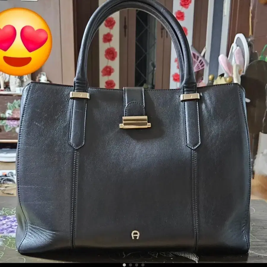 Aigner 블랙 가죽 토트백