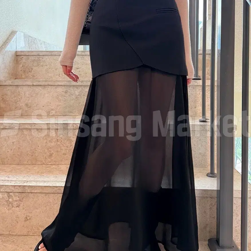 [빠른발송] 메이트 스커트 롱 하프 시스루 플레어 쉬폰 슬림 포켓 언발