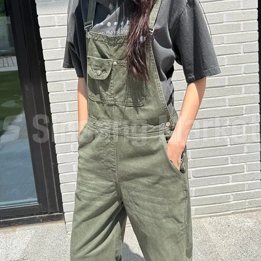 [빠른발송] 두지 데님 멜빵 와이드 롱 루즈 캐주얼 레이어드 포켓 가을