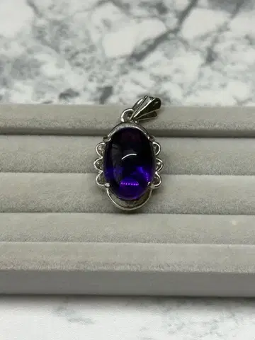 자수정 대형 카보숑 목걸이 펜던트 SILVER 빈티지