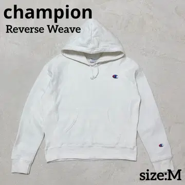 Champion 화이트 리버스 위브 후드티 파랑 단색 택 M 화이트