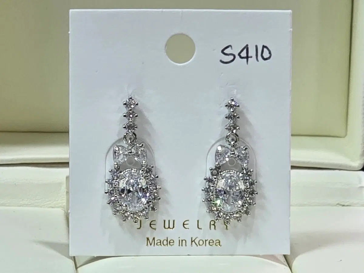 진주 리본 큐빅 귀걸이 925은침