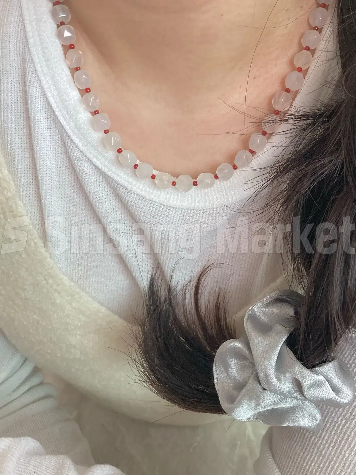 [빠른발송] 할인 한정수량 925실버 화이트 컷팅 칼세도니아 원석 목걸이