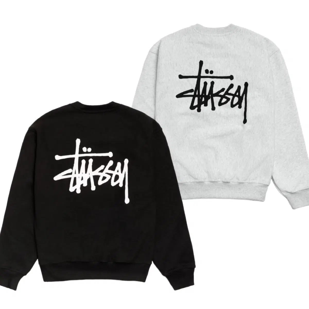 Genuine/New Product) Stussy Basic Fleece Sweatshirt Unisex 2 Colors (Black/Ash Heather)