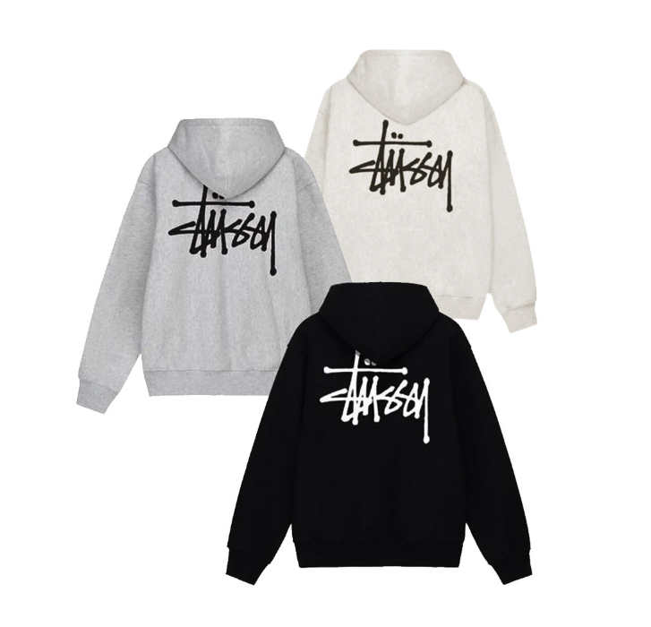 Authentic/New Product) Stussy Basic Back Logo Brushed Hoodie Unisex 3 Kolor