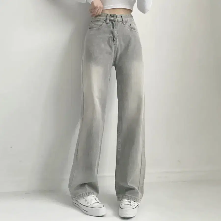 교신o) 빈티지워싱 와이드 데님 일자 롱팬츠 하이웨스트 그레이S 에이블리 지그재그